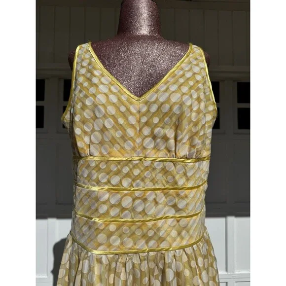 Vintage Robbie Bee Fit and Flare Polka Dot Yellow & White Midi Dress Zipper Sz14 - Picture 2 of 12